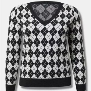 Torrid Classic Argyle V-Neck Harlequin Pullover Sweater Sz 1 = 1X 14-16